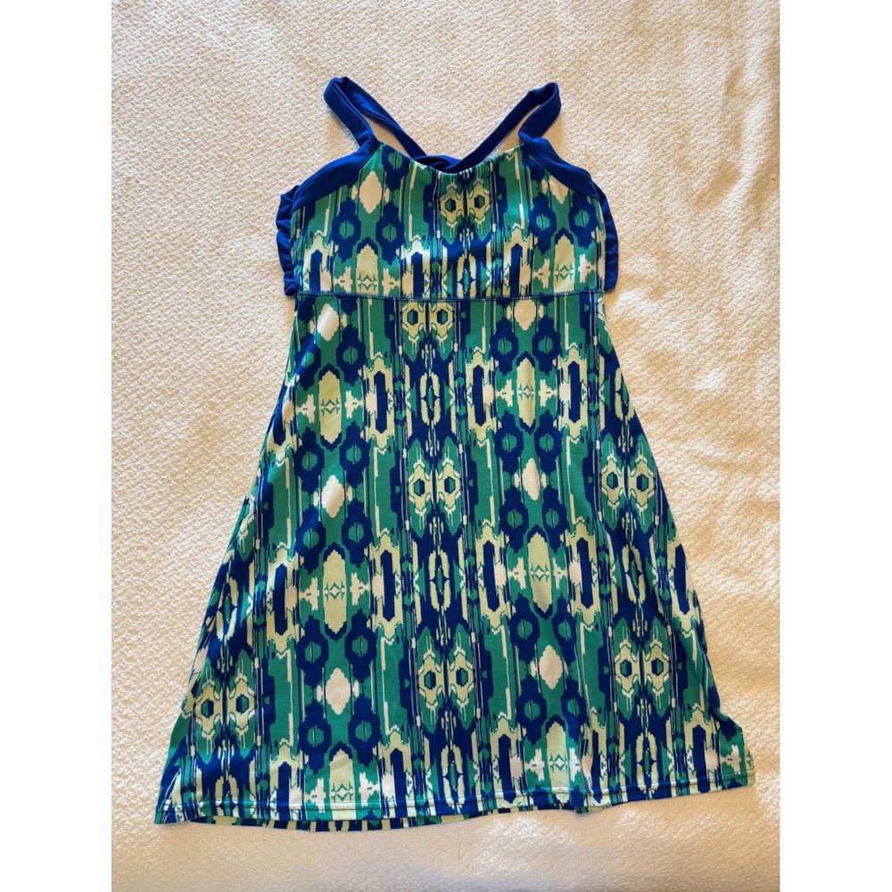 Soybu Womens Active Dress Blue Teal Ikat Print Built In Bra Small